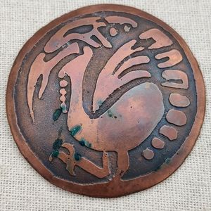 Huge Vintage Copper artisan made pelican pendant/brooch
